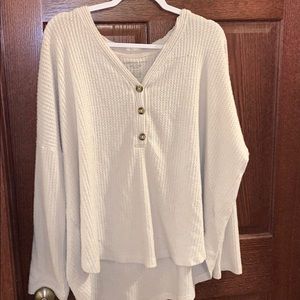 grey/pink sweater that is long and comfortable